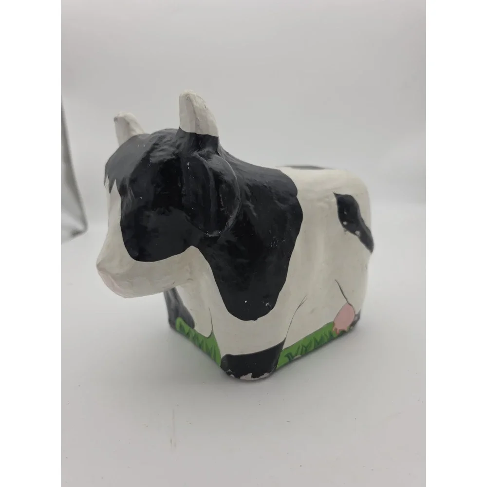 Vintage Dairy Cow Paper Mache Clay Art Motif Tissue Kleenex Holder Caddy 1992
